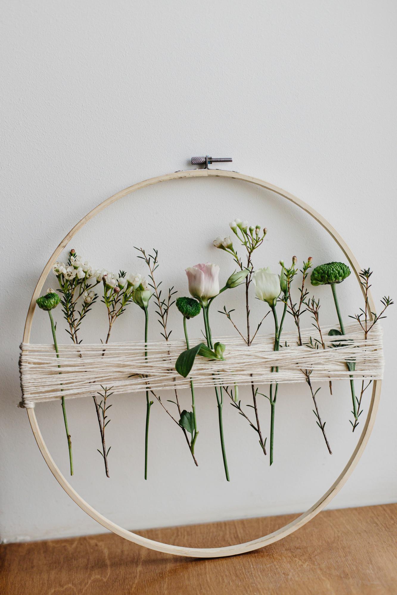 Close-up of colorful Ukrainian embroidery hoop